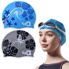Womens Long Hair Silicone Swim Cap Unisex Durable Bath Hats 2 PCS