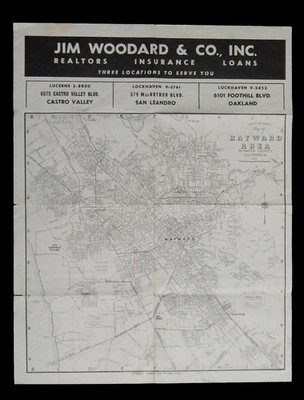 17x22 ORIGINAL c1940  THOMAS BROS MAP HAYWARD AREA ALAMEDA CO CALIFORNIA