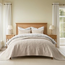 EVERGRACEHOME 100 Cotton Paisley Quilt Set, Oversized King, Flax Beige