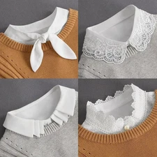2025 Fashion Front Tie White Fake Collar Women Detachable Lace Vintage Blouse