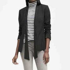 NWT Banana Republic Wool Tie Front Blazer Jacket in Black Women  s Size 8
