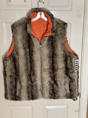 Urban Outfitters Faux Rabbit Fur Vest Womens XL Brown Heavy Jacket