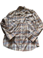 Vintage Levi s Levi Strauss Shirt Button Front Large Plaid Cream Blue Brown