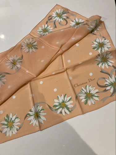 Christian Dior Foulard Floral Orange 100% Soie 76cm Carré Femme Mode