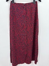 Vintage Talbots Maxi Skirt 8 Navy Red Ditsy Floral Button A-Line Long