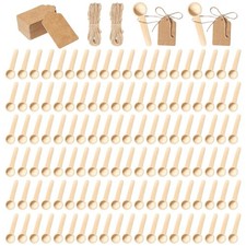 120 Sets 3 Inch Mini Wooden Spoons with 120 Pcs Tags and 2 roll 3 Inch, Wood