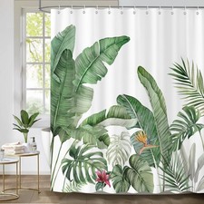 Tropical Watercolor Summer Green Leaves Shower Curtain Set Floral 72x72 Inch