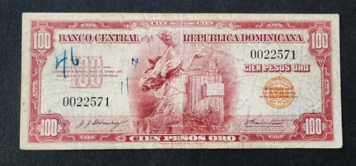 Dominican Republic p-96, VF, 100 Pesos Oro, 1962