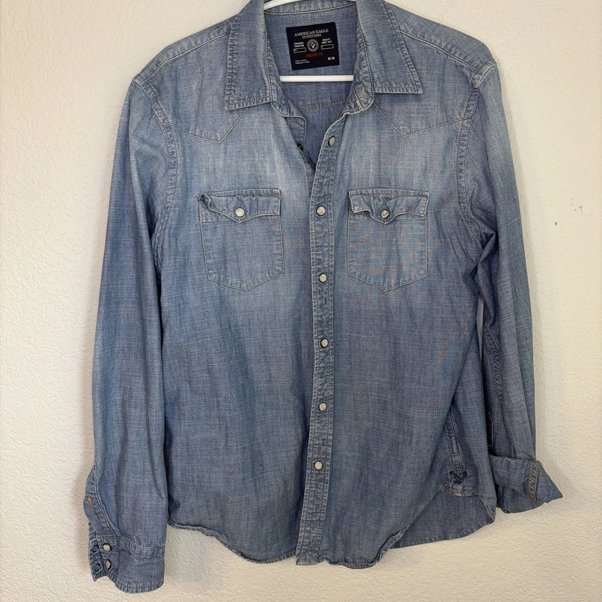 Chemise American Eagle Manches Longues - Taille XL - Coupe Vintage - Bleu Et Rouge Rayé