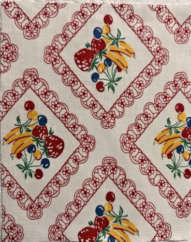 Vintage 1930's-40's feedsack fabric piece 8x10" fruit design