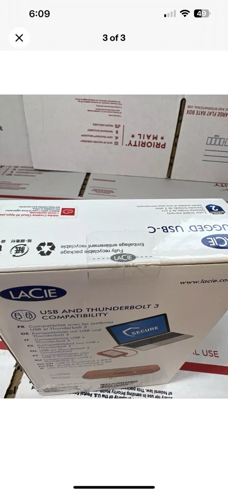 Seagate External Hard HDD Lacie Rugged STFR1000800 Usb-C 1TB Orange - Image 2 of 3