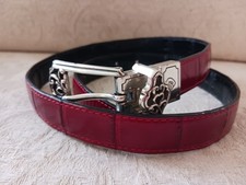 Brighton Sz M 30" Belt Red Black Reversible Croc Leather Silver Swirl Buckle L