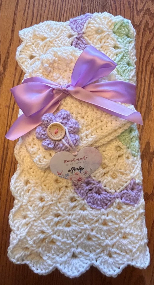colorful farmhouse  handmade crochet  Baby  blanket & hat set  - Image 2 of 4