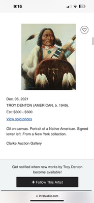#ad Original Oil On Canvas Portrait Painting Of Native Chief By Troy Denton $250.00