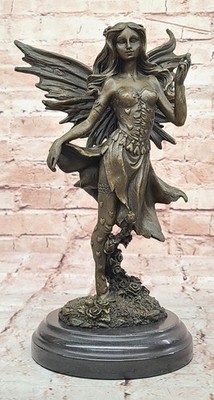 Tinkerbell Fantasy Mystical Fairy Nymph Winged Female Bronze Statue Sculpture