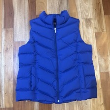 Lands' End Womens L 14-16 Navy Blue Goose Down Puffer Vest Chevron Quilted Zip