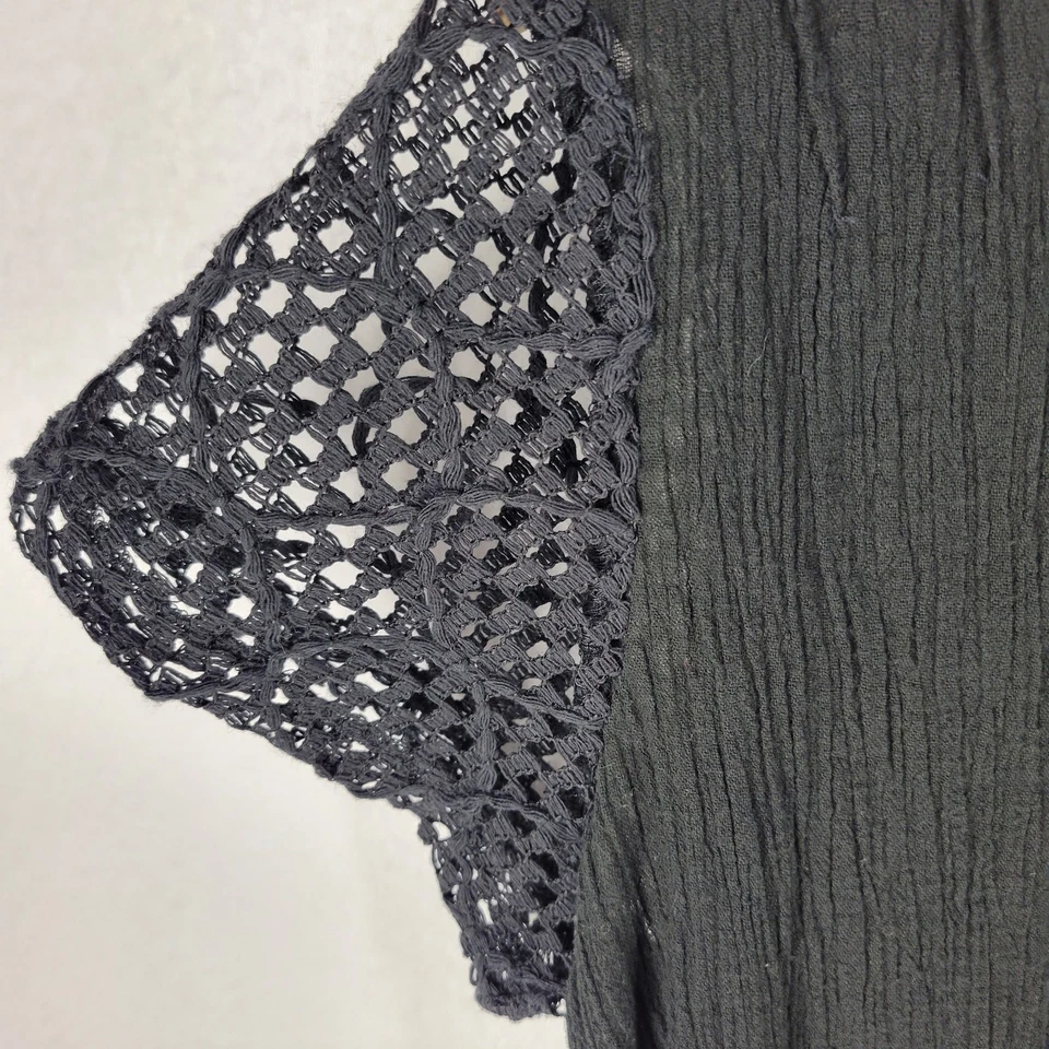 Blusa Top Elementz Negra Botón Frontal Para Mujer Talla L Manga Corta Crochet Encaje Foto 3 de 4