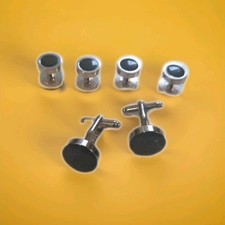 Men's Tuxedo Shirts Round Cufflinks and Studs Set For Business Wedding Black