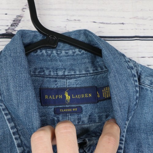 Polo Ralph Lauren Denim Chambray Shirt Mens L Button Up Western Colour Pony - Picture 4 of 12