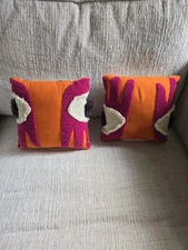 Pair Opalhouse Jungalow Boho Tufted Accent Pillows 9x9 Pink Orange Modern Chic 