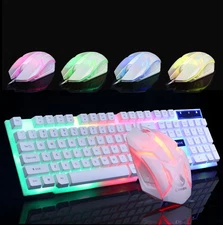 LED RGB Rainbow Backlight Wired Keyboard Mouse Set Computer For Gaming Office