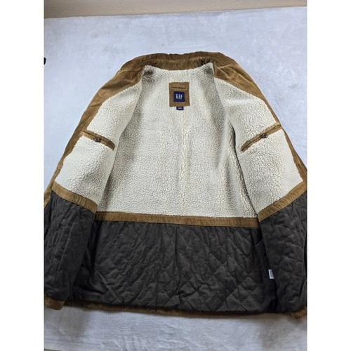 Vintage GAP Leather Suede Sherpa Jacket Mens XL Tan Brown Zip Car Coat Trucker image 6