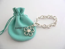 Tiffany & Co Silver Open Flower Bracelet Bangle Cable Link Chain Gift Nature Art