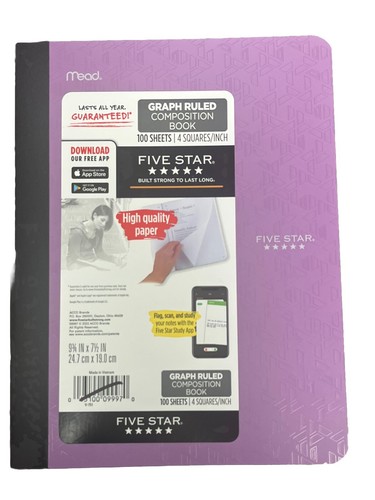 Five Star - Graph Ruled Composition Notebook - NEW - School Paper Book