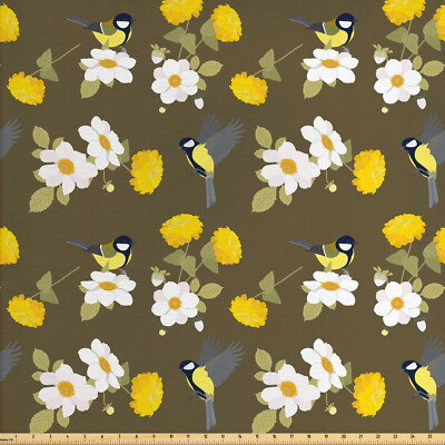 Gelber Vogel Gewebe als Meterware Blumen und Avian