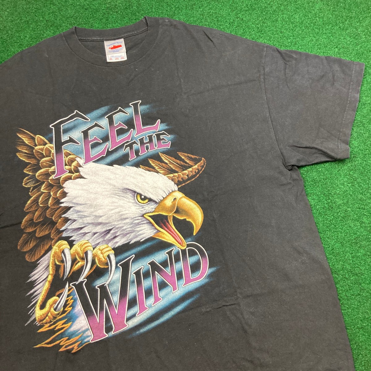T-shirt Vintage Biker Lightning Thunder Eagle - Taille L - Noir Coton - Style Y2K Années 90 - Occasion Très Bon état