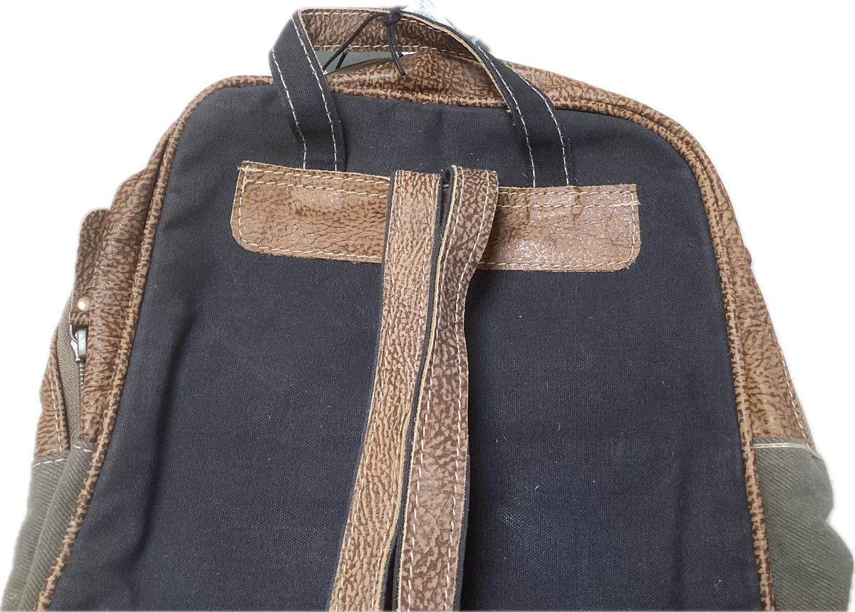 Myra Stalk Upcycled Canvas & Cowhide Backpack - Vintage Brown Floral Daypack