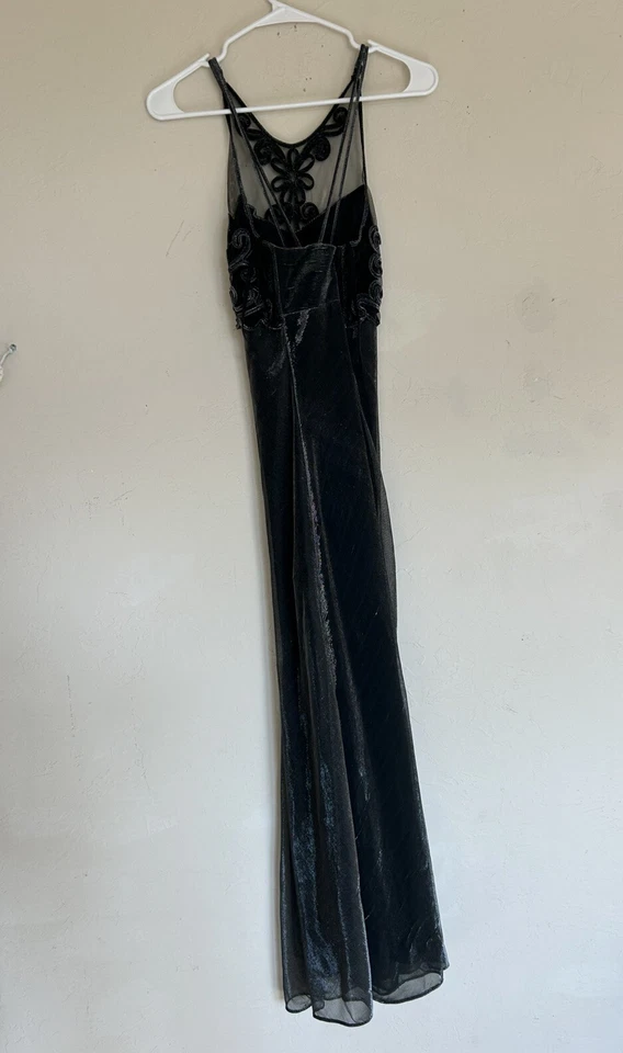 Maxi Vestido Largo Sin Mangas Vintage Años 90 Negro Plateado Metálico Formal Noche Fiesta S Foto 2 de 4