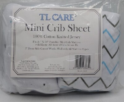 Portable/Mini-Crib Sheets by TL Care, Jersey Sheets, 2pk. New