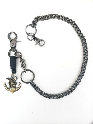 Men's Leash anchor Heavy leather Metal Wallet Chains Biker Trucker