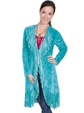 Women's Suede Leather Long Fringes Duster Coat Western Cowgirl Powwow Coat
