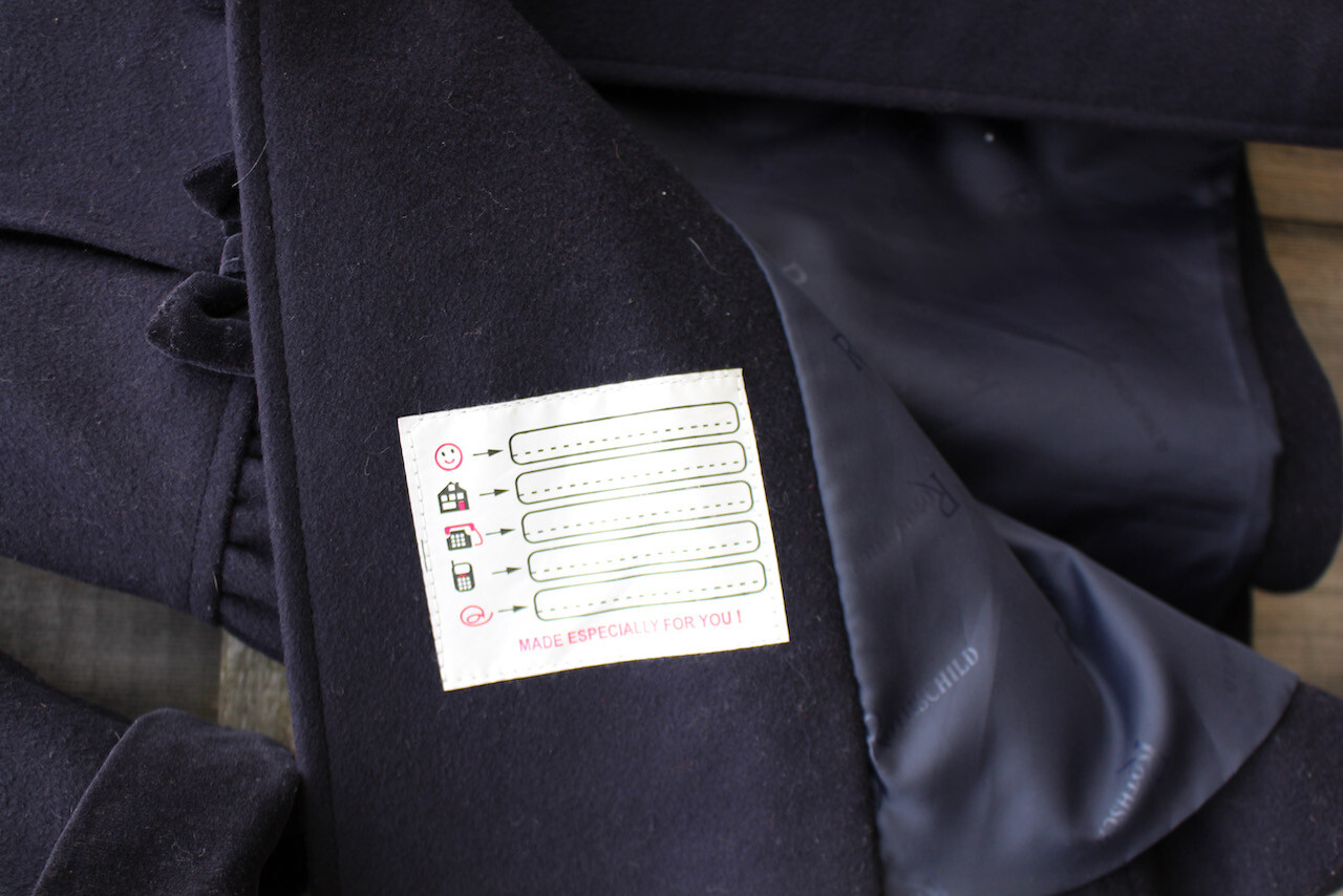 Vintage Girls Classic Rothschild Navy Blue & Velvet Wool Winter Coat Size 6X