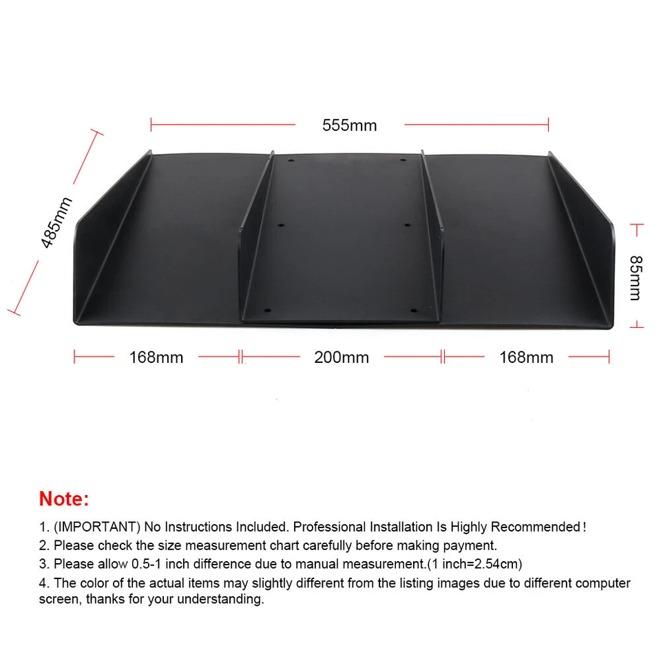 Parachoques trasero universal negro ABS de 22" x 21" aletas aleta difusora para Honda Acura Foto 3 de 4