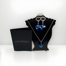 Wedding Jewelry Set For Bride Blue Heart And Cubic Zirconia