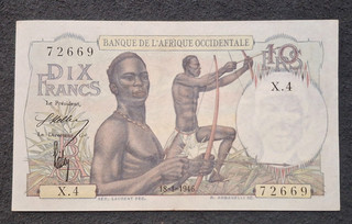 BEAU BILLET DE 10 FRANCS AFRIQUE OCCIDENTALE DU 18/1/1946 non épinglé.