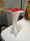 Vtg MCM Hand Blown Murano Like White/Red Art Glass Jack In The Pulpit