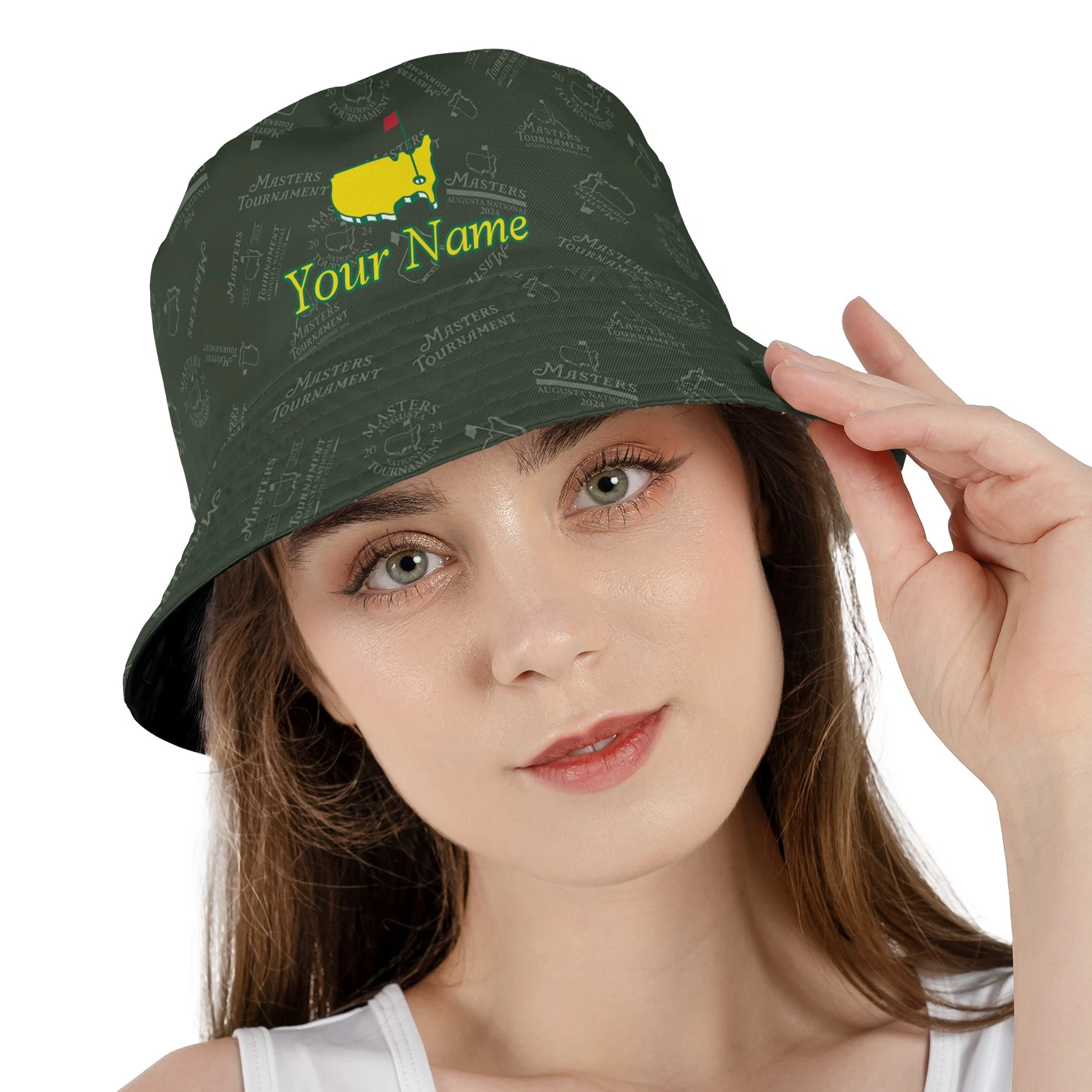Golf Pattern Masters Tournament Ping Dark Green Pattern  Reversible Bucket Hat