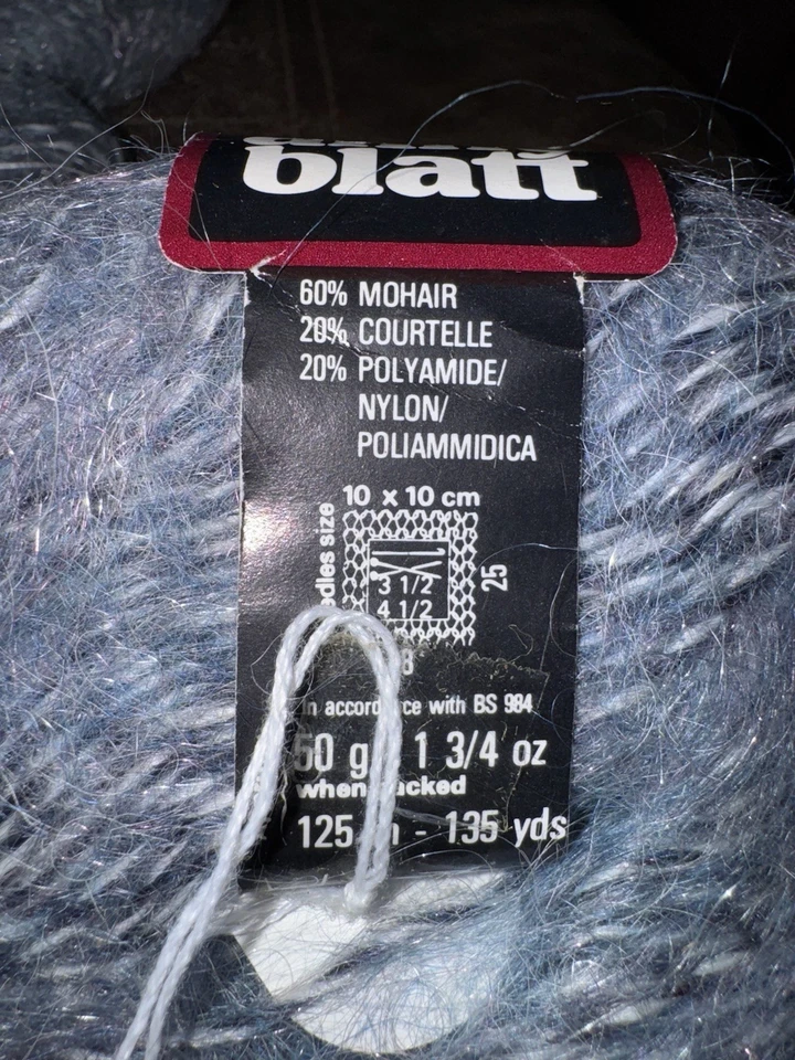 Lot of 5 Anny Blatt Mohair Blend Starblitz Blue /Black Yarn Skeins Vintage New - Image 3 of 4