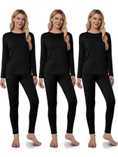 Thermal Underwear Set for Women - Fleece Lined Long Sleeve Top  Bottom