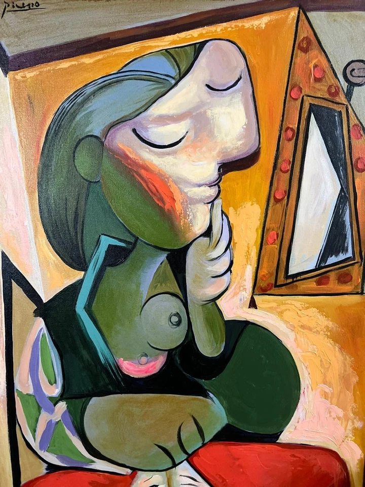 PABLO PICASSO - 惊人的油画 - 手工帆布 - 签名 - 带标签 — 第 2/4 张图片