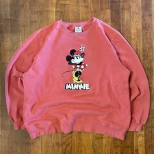 Vintage Disney Minnie Mouse Cartoon Cute Embroidered Pink Crewneck Sweatshirt XL
