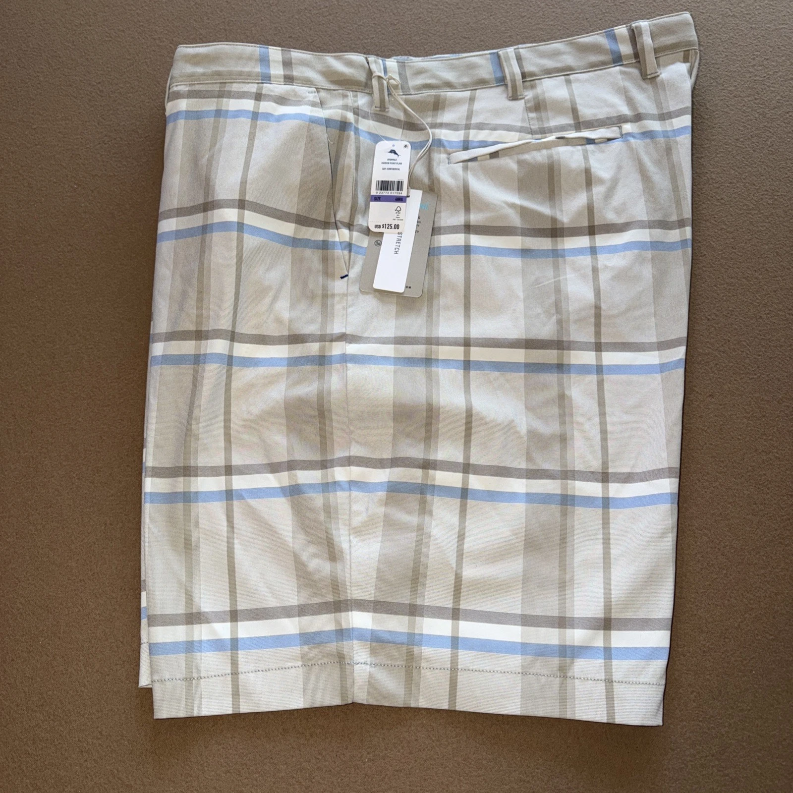 Tommy Bahama Shorts Mens 48R Tan Blue Plaid IslandZone Harbor Point Golf Coastal