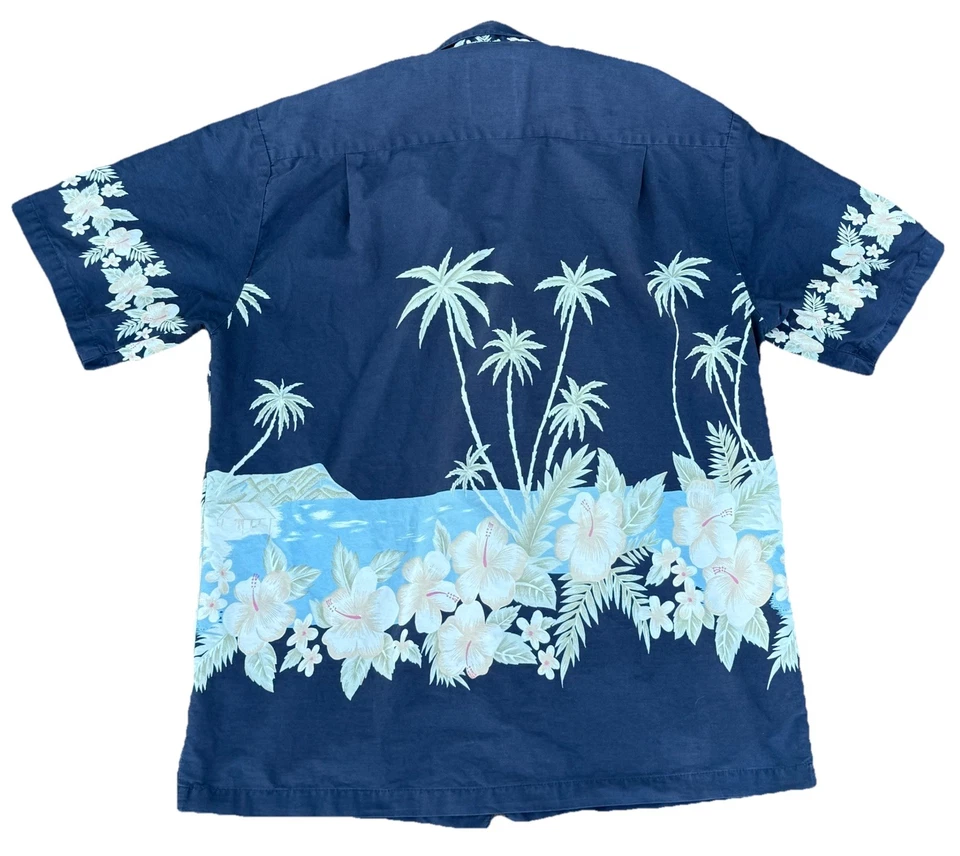 Camisa Hawaiana De Colección Y2K Steve & Barry's Para Hombres L S/S Algodón Abotonada Palmera Top Foto 2 de 4