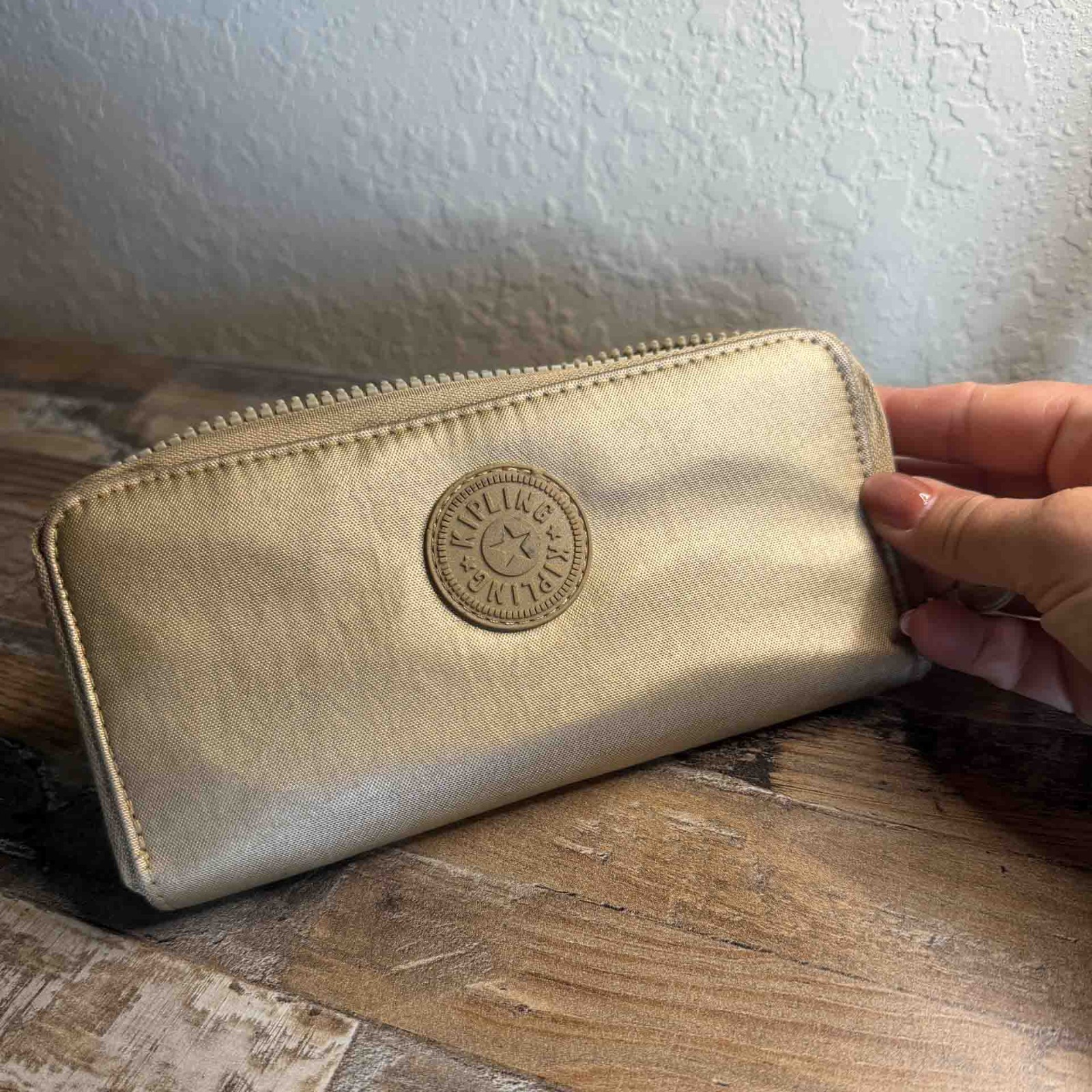 Kipling Beige Nylon Zip Around Wallet Organizer Clutch Multiple Card Slots