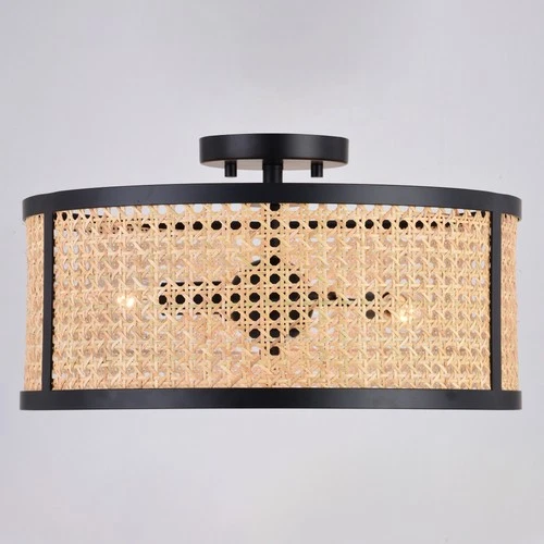 Vaxcel Lighting C0289 Berens 3 Light 16"W Semi-Flush Rattan Cane - Black - Picture 3 of 12