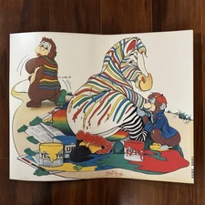 Vintage 1987 Jim Warren Zebra Poster Saint Chateaux Psychedelic Art Monkey